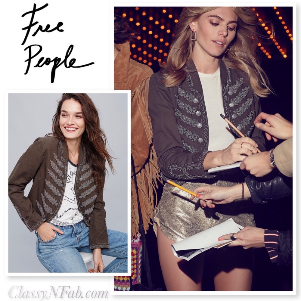 NWT FREE PEOPLE EMBELLISHED MILITARY JACKET